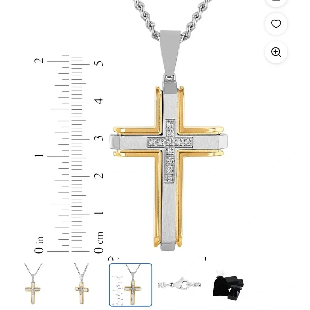 Brilliance Men’s Two Toned Stainless Steel Cross Pendant Necklace 24in Chain New